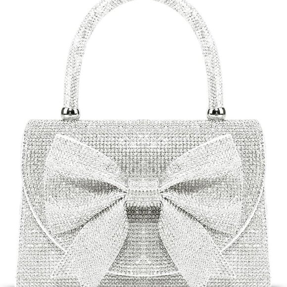 Elegant Small Tote Bag with Silver Bow & Rhinestones - Perfect for Parties - Picture 1 of 7